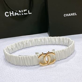 CHANEL| White Elastic Belt With Gold Hardware Width 30mm