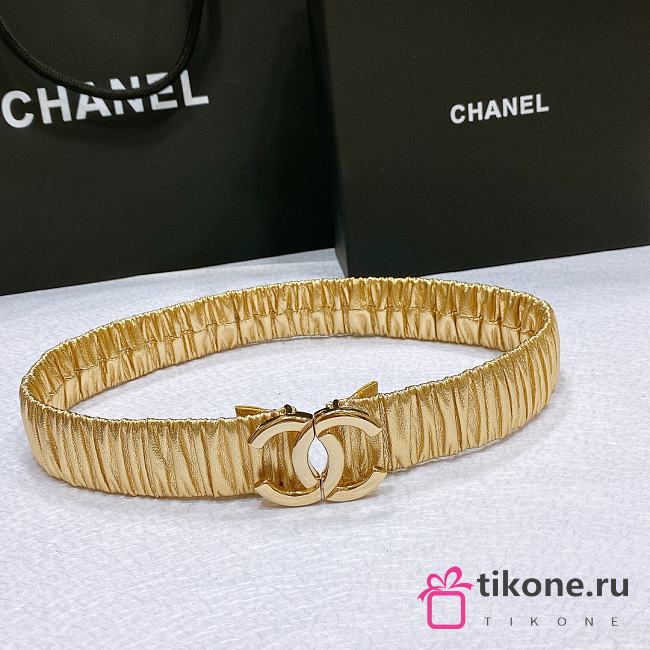 CHANEL| Gold Elastic Belt Width 30mm - 1