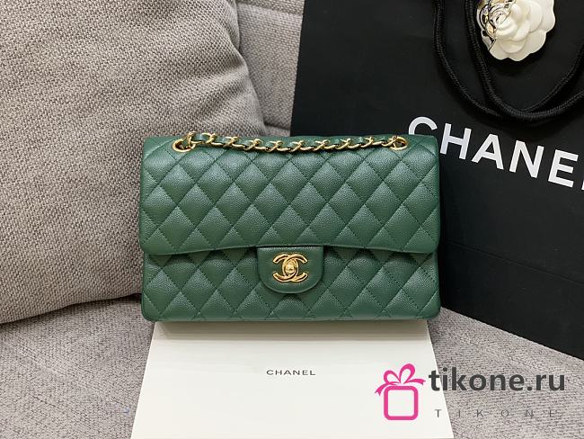 Chanel 25 Classic Caviar In Dark Green - 1