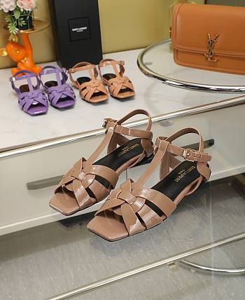 YSL Beige Patent Leather Sandals