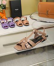 YSL Beige Patent Leather Sandals - 4