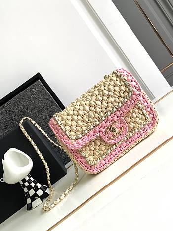 Chanel Mini Raffia Flap Bag - 17.5x13.5x6cm