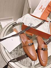 Hermes Brown Kelly Buckle Half Flip Shoes - 1