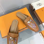 Hermes Brown Pattern Kelly Buckle Half Flip Shoes - 2