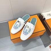 Hermes White-Blue Kelly Buckle Half Flip Shoes - 2