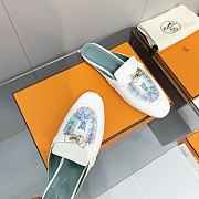 Hermes White-Blue Kelly Buckle Half Flip Shoes - 4