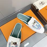 Hermes White-Blue Kelly Buckle Half Flip Shoes - 5