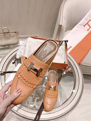 Hermes Light Brown Kelly Buckle Half Flip Shoes - 1