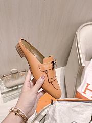 Hermes Light Brown Kelly Buckle Half Flip Shoes - 4