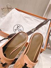 Hermes Light Brown Kelly Buckle Half Flip Shoes - 2