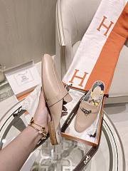 Hermes Beige Kelly Buckle Half Flip Shoes 01 - 5