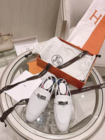 Hermes White Kelly Buckle Half Flip Shoes 02