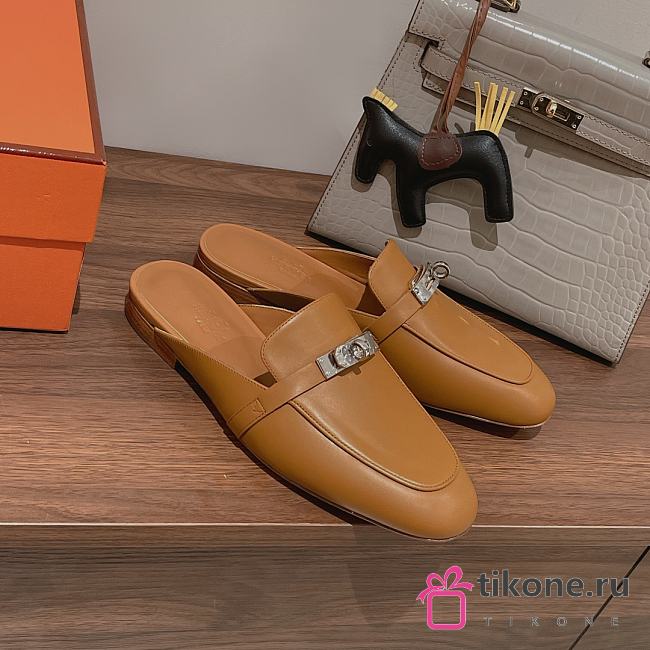 Hermes Brown Kelly Buckle Half Flip Shoes 01 - 1