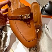 Hermes Brown Kelly Gold Buckle Half Flip Shoes - 4