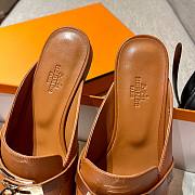 Hermes Brown Kelly Gold Buckle Half Flip Shoes - 3