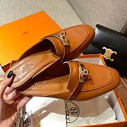 Hermes Brown Kelly Gold Buckle Half Flip Shoes - 2