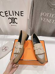 Hermes Kelly Brown-Beige Silver Buckle Loafers - 3