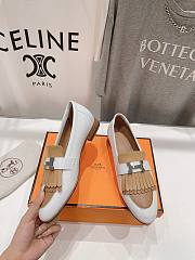 Hermes Kelly White-Beige Silver Buckle Loafers - 3