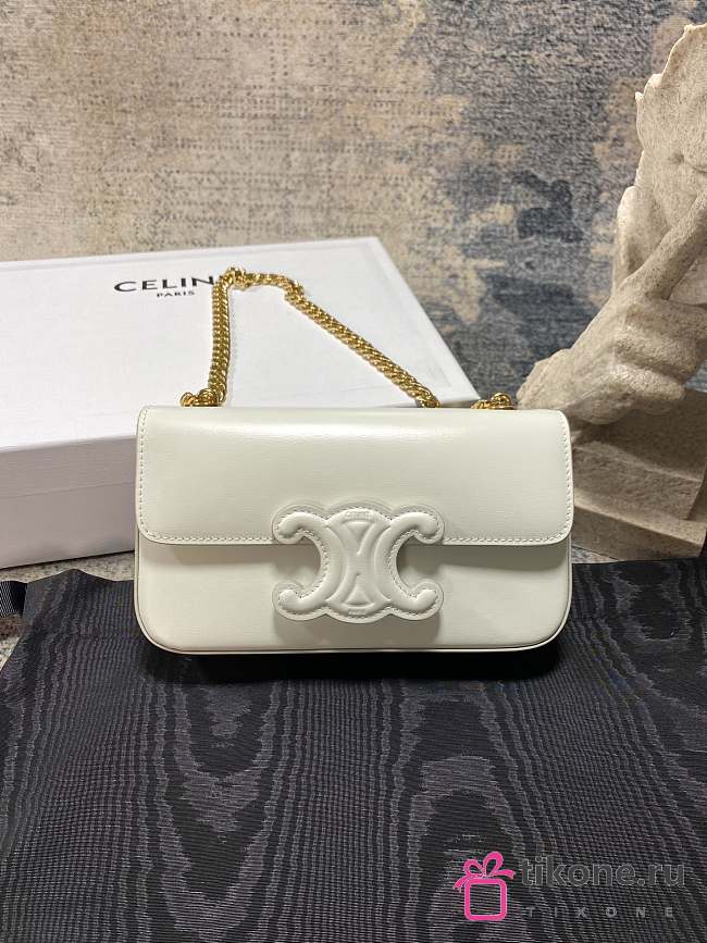 Celine Chain Cuir Triomphe In Shiny Calfskin White - 20.5×10.5×4cm - 1