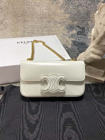 Celine Chain Cuir Triomphe In Shiny Calfskin White - 20.5×10.5×4cm