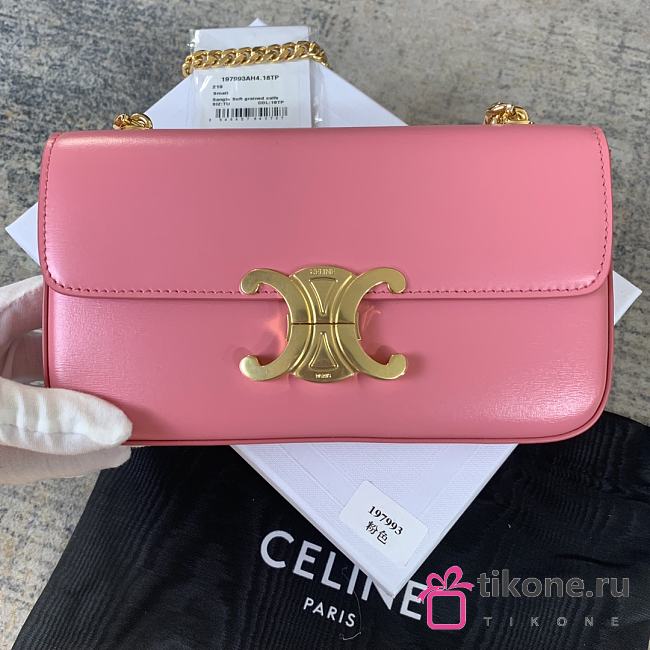 Celine Chain Cuir Triomphe In Shiny Calfskin Pink - 20.5×10.5×4cm - 1