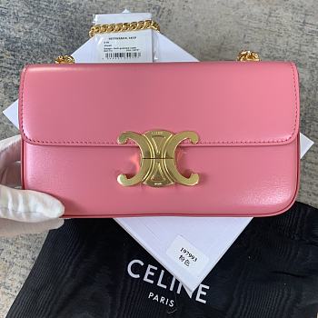 Celine Chain Cuir Triomphe In Shiny Calfskin Pink - 20.5×10.5×4cm