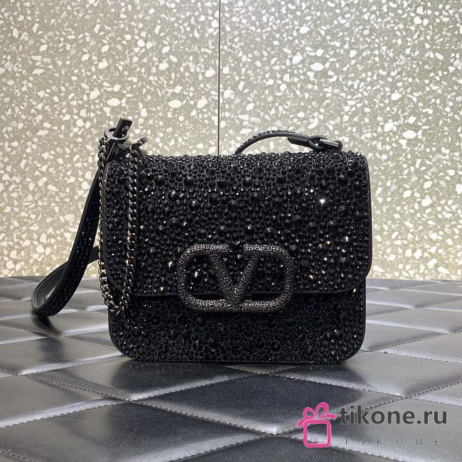 Valentino Full Diamond Swarovski Black Bag 18cm - 1