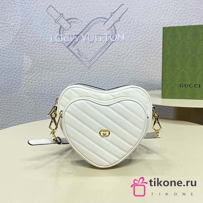 GG Interlocking Mini Heart Backpack White - 20x17.5x6.5cm - 1