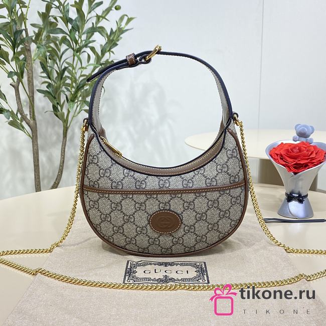 GG Half-moon Style Mini Brown Handbag Oatmeal - 22x12.5x5cm - 1