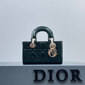 Dior Lady D-Joy Micro Bag Dark Green Patent Cannage Calfskin - 16x9x5cm 