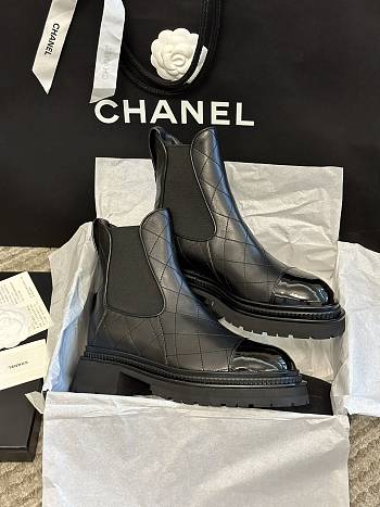 Chanel Short Boots Black Calfskin Heel 