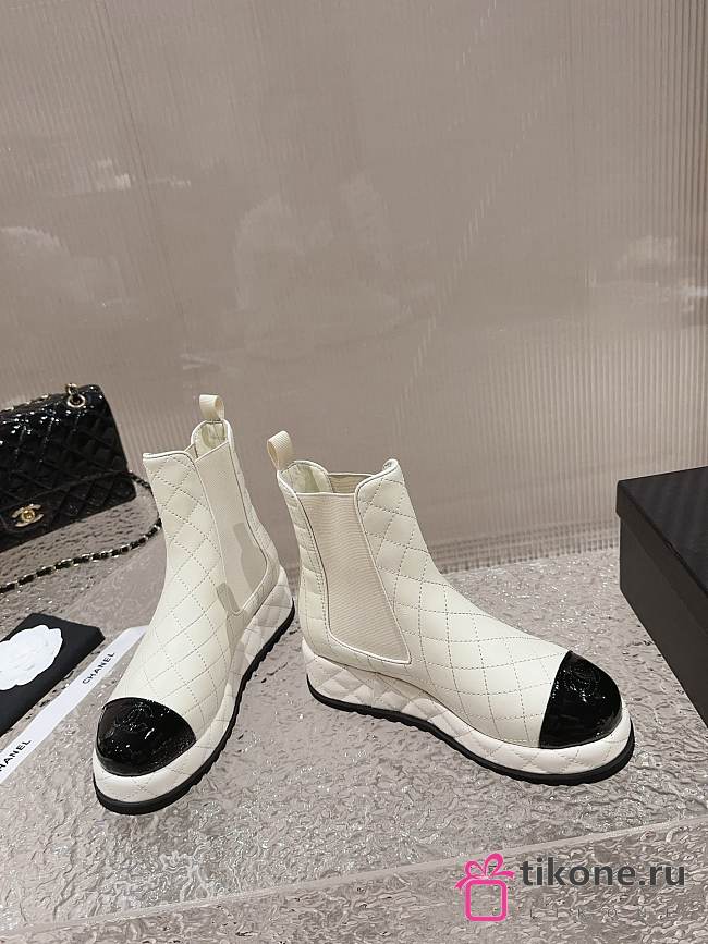 Chanel CC Lambskin White Short Boots  - 1