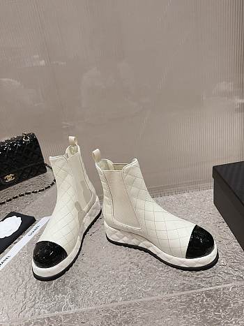 Chanel CC Lambskin White Short Boots 