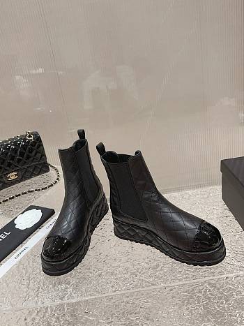 Chanel CC Lambskin Black Short Boots