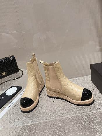 Chanel CC Lambskin Beige Short Boots