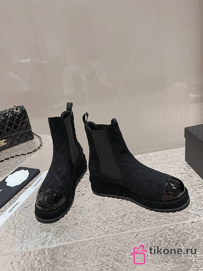 Chanel CC Black Velvet Short Boots - 1