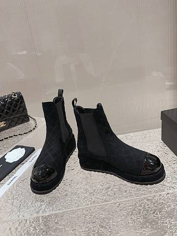 Chanel CC Black Velvet Short Boots