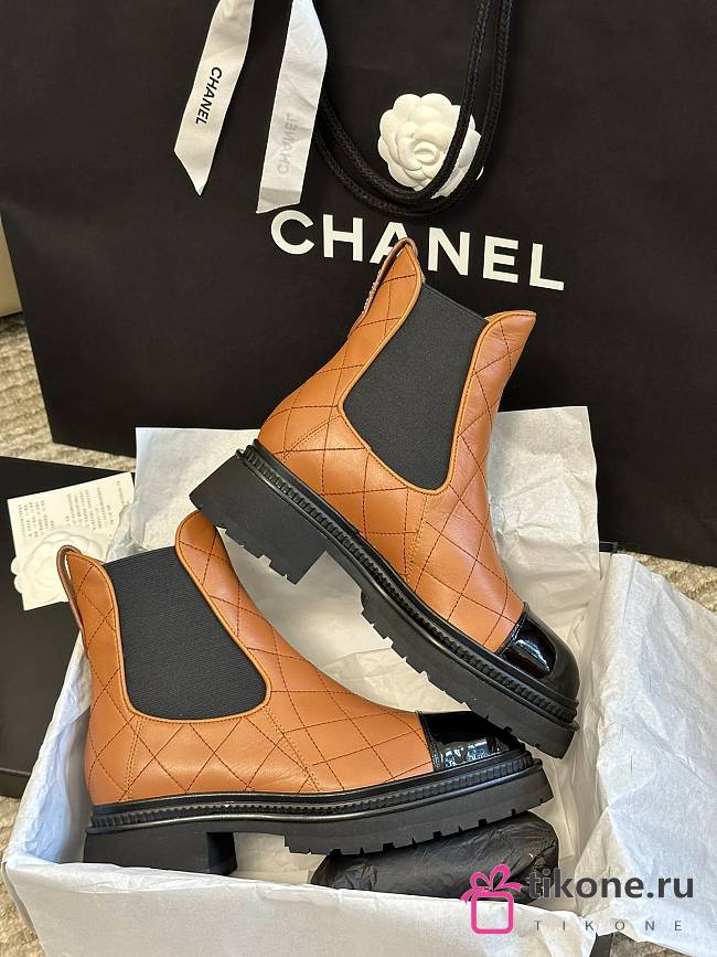 Chanel Short Boots Orange Calfskin Heel - 1