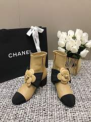 Chanel Short Beige Boots Suede Kidskin & Grosgrain - 1