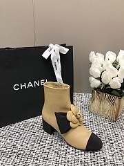 Chanel Short Beige Boots Suede Kidskin & Grosgrain - 3