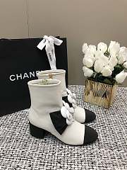 Chanel Short White Boots Suede Kidskin & Grosgrain - 5