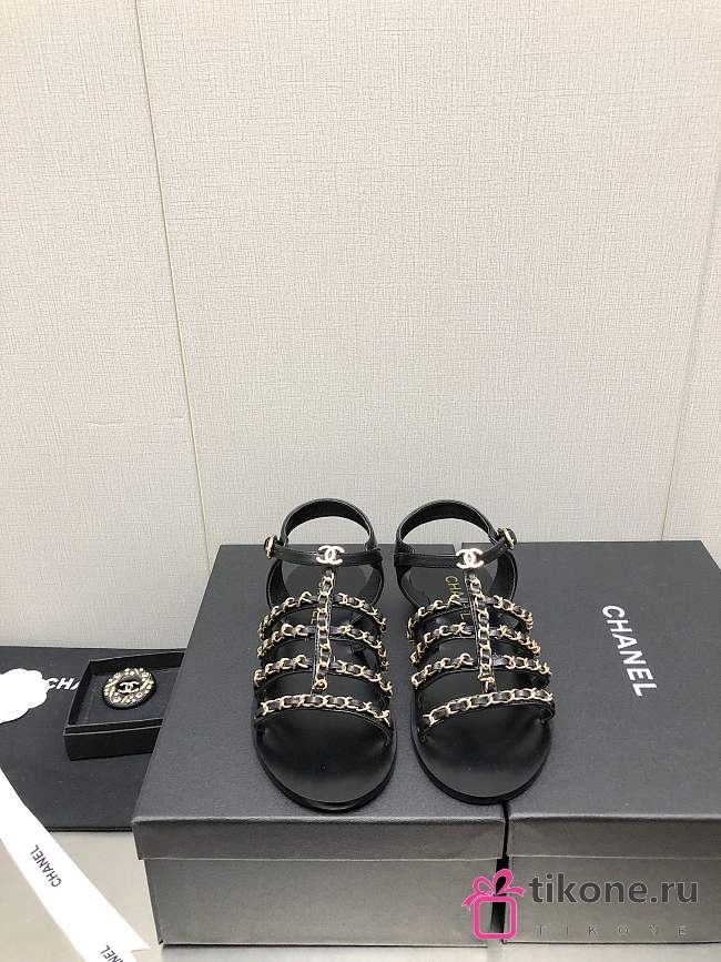 Chanel Black Flat Sandals - 1