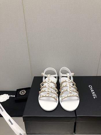 Chanel White Flat Sandals