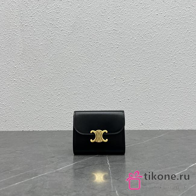 Celine Black Triomphe Folded Wallet - 10.5×9×3cm - 1