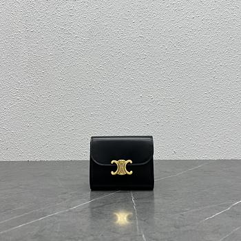 Celine Black Triomphe Folded Wallet - 10.5×9×3cm