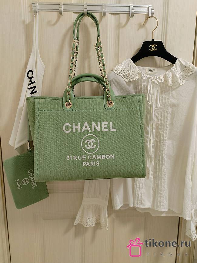 Chanel Mixed Fibers Small Deauville Tote Green 38cm - 1