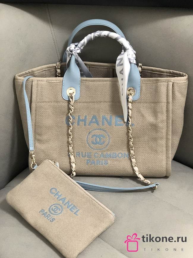 Chanel Medium Deauville Tote Grey Light Blue 38CM - 1