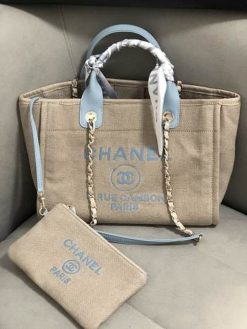 Chanel Medium Deauville Tote Grey Light Blue 38CM