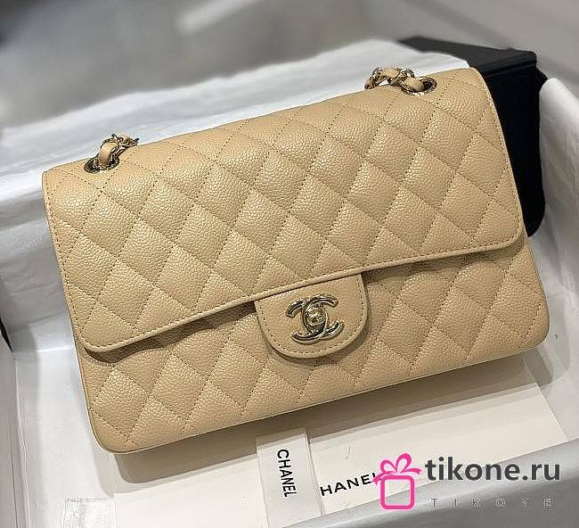 Chanel 25 Beige Caviar Leather Light Gold Hardware - 1