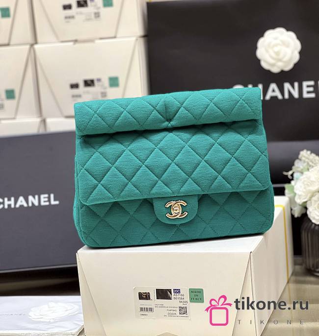 Chanel Dinner Bag Wool Jersey Dark Green - 24.5x18.5×4.5cm  - 1